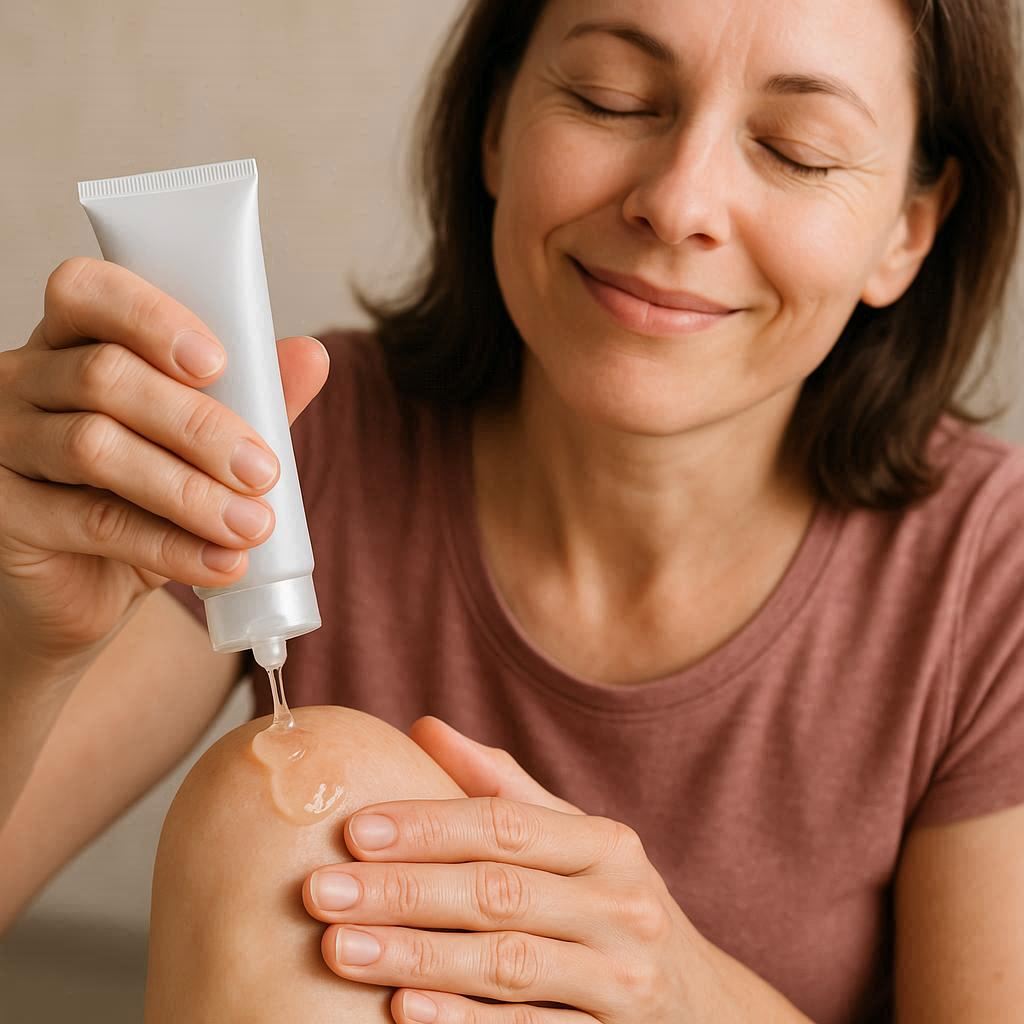 Aplicarea gelului pe genunchi